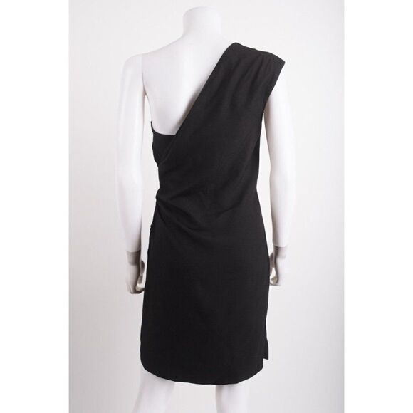 VICTORIA BECKHAM Womens One Shoulder Mini Dress Sheath Linen Black Sz 4 Cocktail - Picture 5 of 7